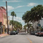 a bustling florida street lined with diverse local businesses.